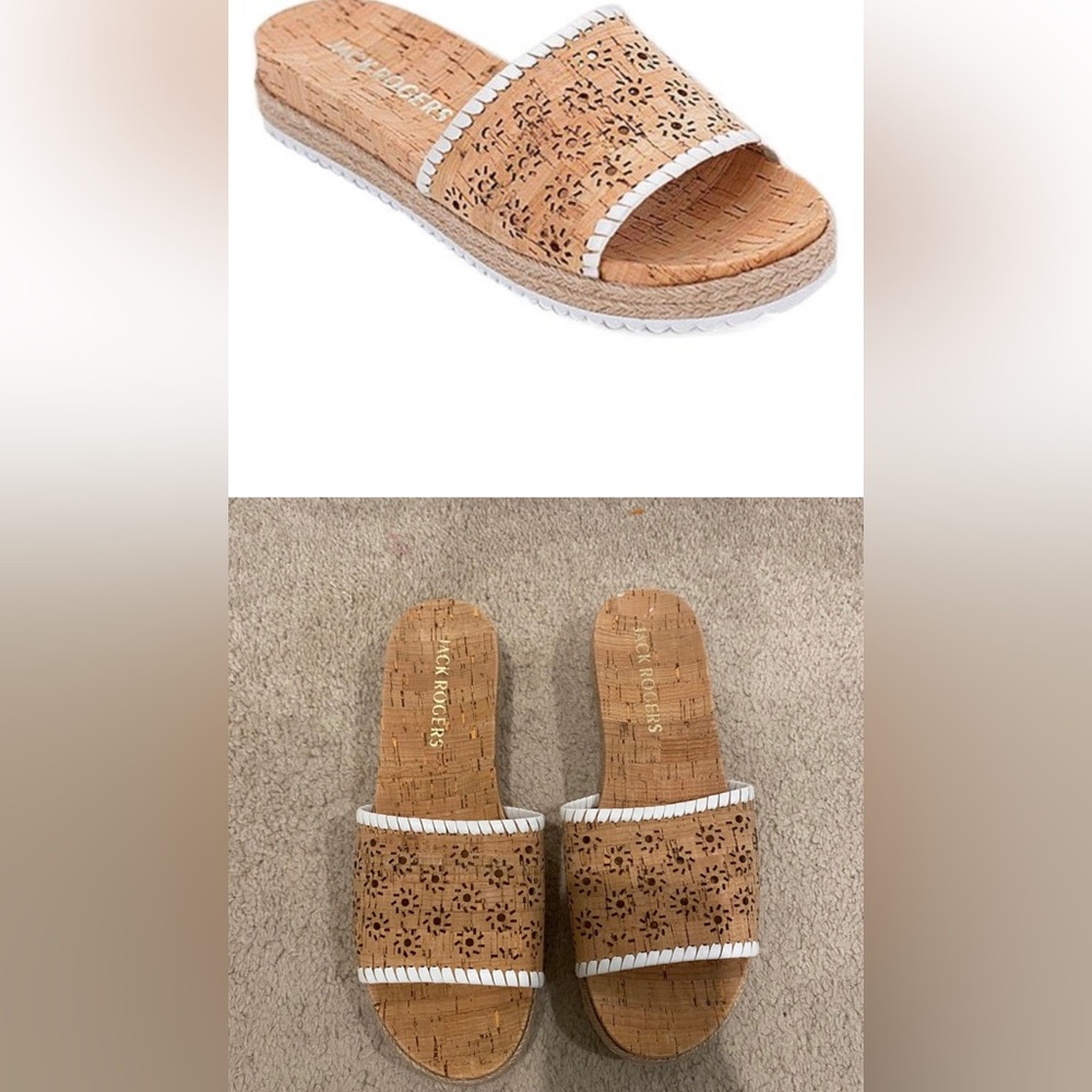 Jack Rogers Ro Cork Slide Shoes Slip On Floral Platform Sandals Espadril…